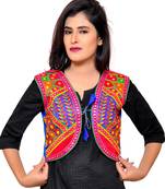 Blue Kutchi Embroidered Cotton Blend Short Jacket Women Ethnic Wear