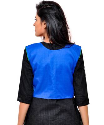 Blue Kutchi Embroidered Cotton Blend Short Jacket Women Ethnic Wear 3