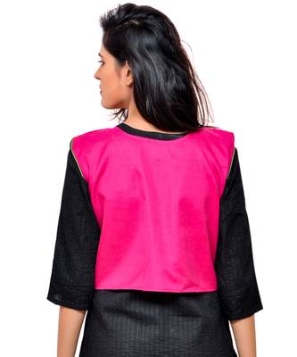 Pink Kutchi Embroidered Cotton Blend Short Jacket Women Ethnic Wear 3