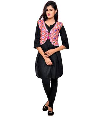 Pink Kutchi Embroidered Cotton Blend Short Jacket Women Ethnic Wear 4