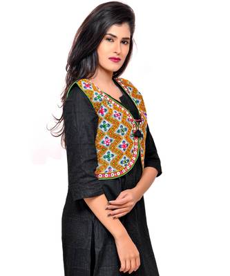 Black Kutchi Embroidered Cotton Blend Short Jacket Women Ethnic Wear 4