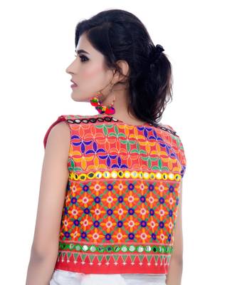 Red Kutchi Embroidered Cotton Blend Short Jacket Women Ethnic Wear 2
