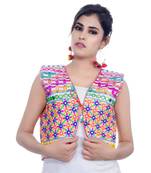 White Kutchi Embroidered Cotton Blend Short Jacket Women Ethnic Wear