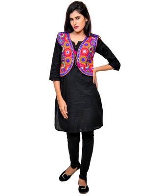 Pink Kutchi Embroidered Cotton Blend Short Jacket Women Ethnic Wear 4