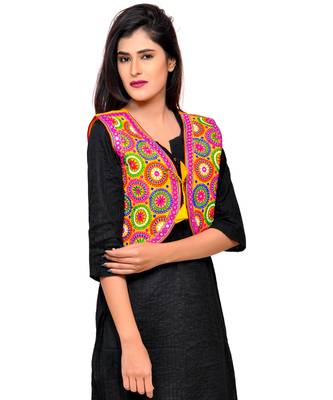 Yellow Kutchi Embroidered Cotton Blend Short Jacket Women Ethnic Wear 2