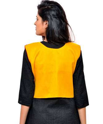 Yellow Kutchi Embroidered Cotton Blend Short Jacket Women Ethnic Wear 3