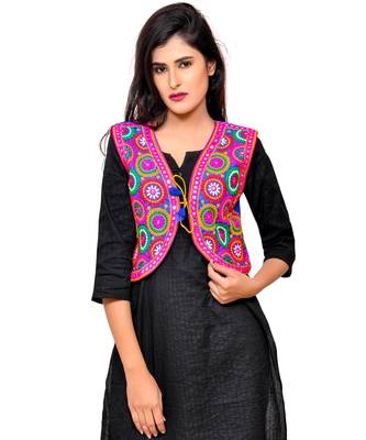Blue Kutchi Embroidered Cotton Blend Short Jacket Women Ethnic Wear 1