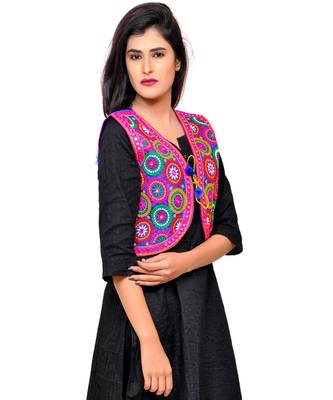 Blue Kutchi Embroidered Cotton Blend Short Jacket Women Ethnic Wear 2