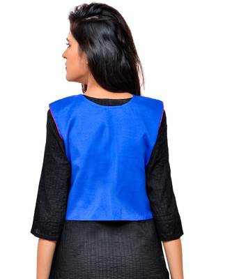 Blue Kutchi Embroidered Cotton Blend Short Jacket Women Ethnic Wear 3