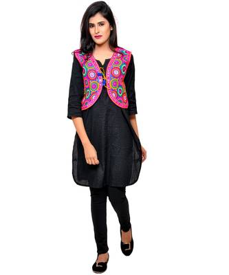 Blue Kutchi Embroidered Cotton Blend Short Jacket Women Ethnic Wear 4