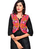Red Kutchi Embroidered Cotton Blend Short Jacket Women Ethnic Wear