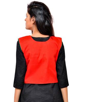 Red Kutchi Embroidered Cotton Blend Short Jacket Women Ethnic Wear 3