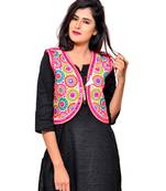 White Kutchi Embroidered Cotton Blend Short Jacket Women Ethnic Wear