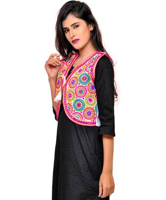 White Kutchi Embroidered Cotton Blend Short Jacket Women Ethnic Wear 2
