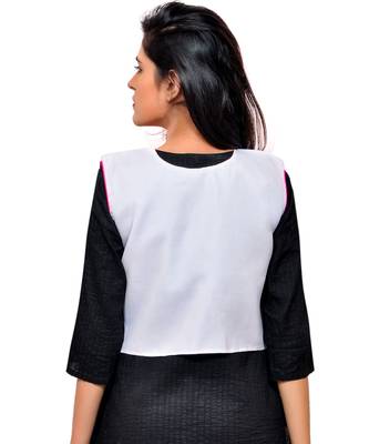 White Kutchi Embroidered Cotton Blend Short Jacket Women Ethnic Wear 3