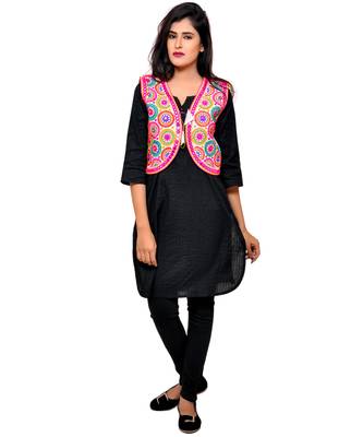 White Kutchi Embroidered Cotton Blend Short Jacket Women Ethnic Wear 4