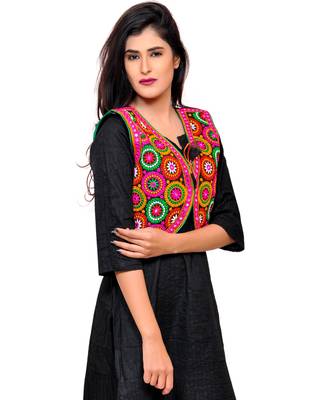 Black Kutchi Embroidered Cotton Blend Short Jacket Women Ethnic Wear 2
