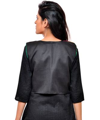 Black Kutchi Embroidered Cotton Blend Short Jacket Women Ethnic Wear 3