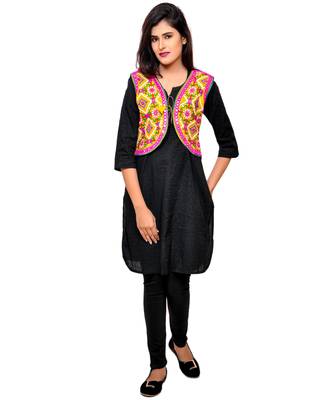 Yellow Kutchi Embroidered Cotton Blend Short Jacket Women Ethnic Wear 4