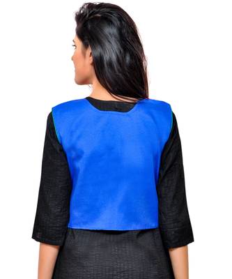 Blue Kutchi Embroidered Cotton Blend Short Jacket Women Ethnic Wear 3