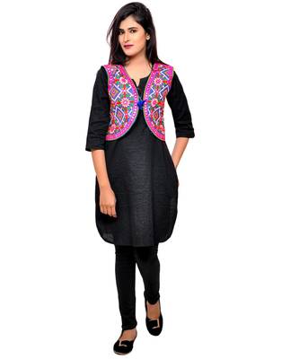 Blue Kutchi Embroidered Cotton Blend Short Jacket Women Ethnic Wear 4