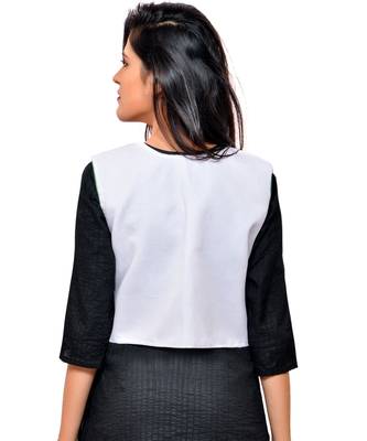 White Kutchi Embroidered Cotton Blend Short Jacket Women Ethnic Wear 3