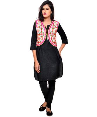 White Kutchi Embroidered Cotton Blend Short Jacket Women Ethnic Wear 4