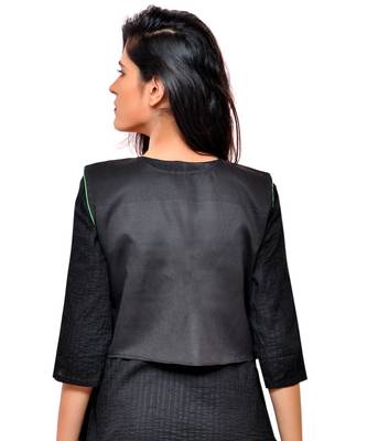 Black Kutchi Embroidered Cotton Blend Short Jacket Women Ethnic Wear 3