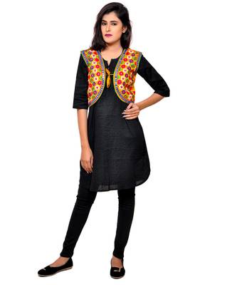 Yellow Kutchi Embroidered Cotton Blend Short Jacket Women Ethnic Wear 4