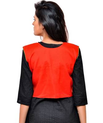 Red Kutchi Embroidered Cotton Blend Short Jacket Women Ethnic Wear 3