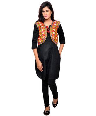 Red Kutchi Embroidered Cotton Blend Short Jacket Women Ethnic Wear 4