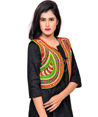Black Kutchi Embroidered Cotton Blend Short Jacket Women Ethnic Wear 2