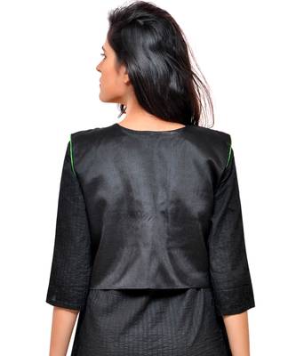 Black Kutchi Embroidered Cotton Blend Short Jacket Women Ethnic Wear 3