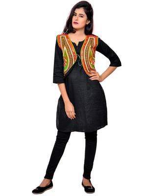 Black Kutchi Embroidered Cotton Blend Short Jacket Women Ethnic Wear 4