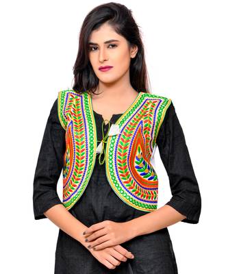 White Kutchi Embroidered Cotton Blend Short Jacket Women Ethnic Wear 1