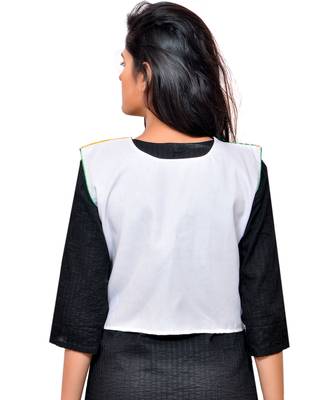 White Kutchi Embroidered Cotton Blend Short Jacket Women Ethnic Wear 3