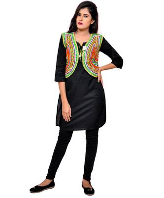 White Kutchi Embroidered Cotton Blend Short Jacket Women Ethnic Wear 4