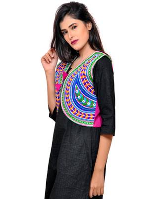 Pink Kutchi Embroidered Cotton Blend Short Jacket Women Ethnic Wear 3
