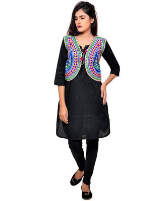 Pink Kutchi Embroidered Cotton Blend Short Jacket Women Ethnic Wear 4