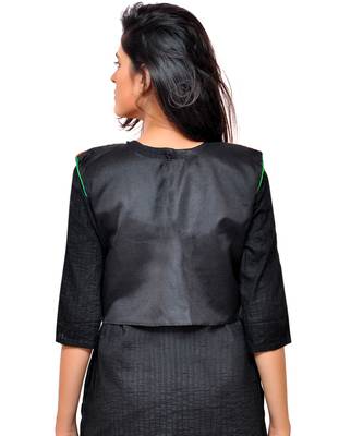 Black Kutchi Embroidered Cotton Blend Short Jacket Women Ethnic Wear 3