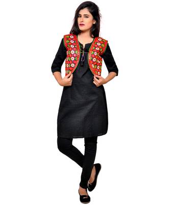 Black Kutchi Embroidered Cotton Blend Short Jacket Women Ethnic Wear 4