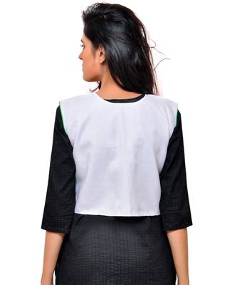 White Kutchi Embroidered Cotton Blend Short Jacket Women Ethnic Wear 3