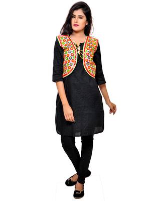White Kutchi Embroidered Cotton Blend Short Jacket Women Ethnic Wear 4