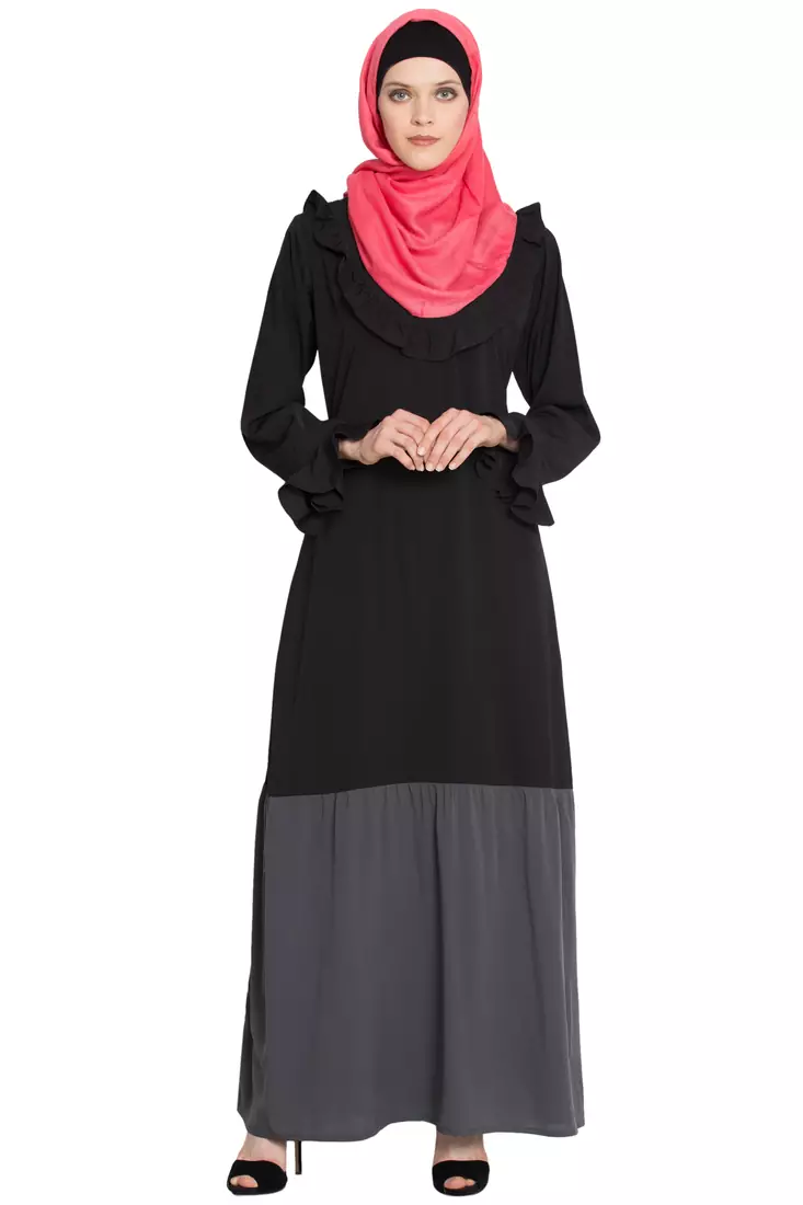 Black Polycrepe Plain Islamic Abaya