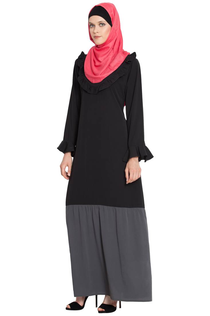 Black Polycrepe Plain Islamic Abaya