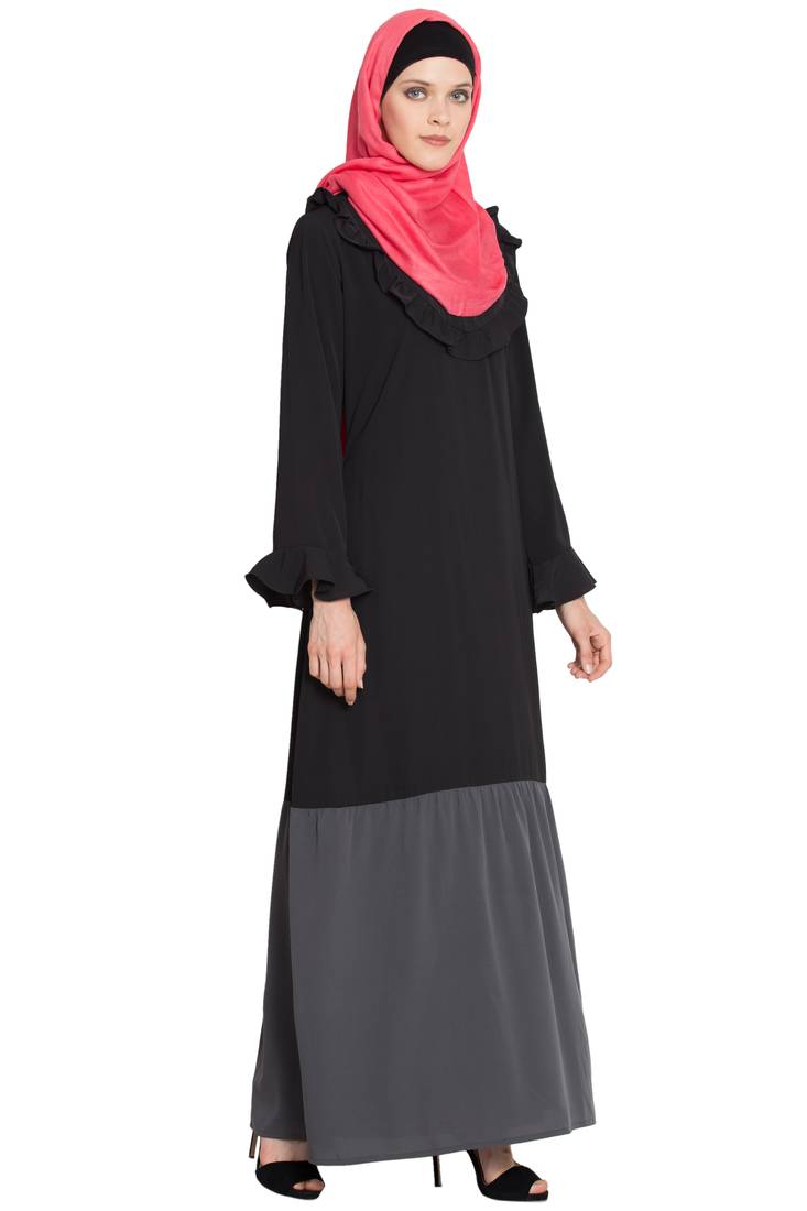 Black Polycrepe Plain Islamic Abaya