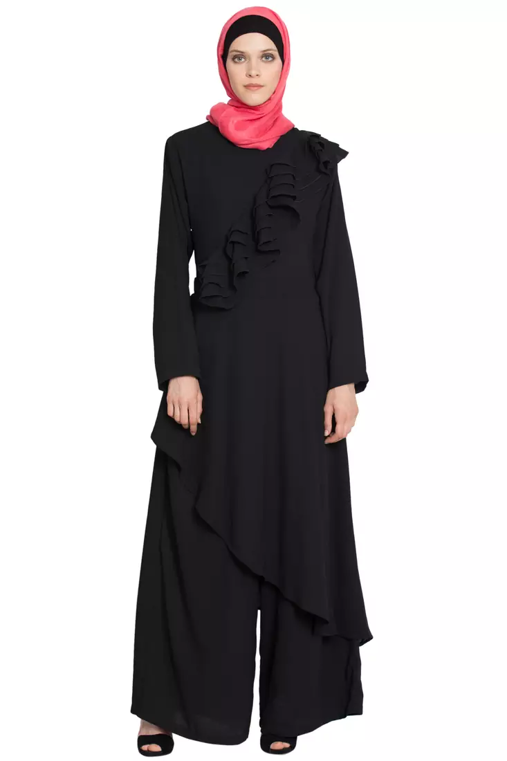 Black Polycrepe Plain Islamic Abaya
