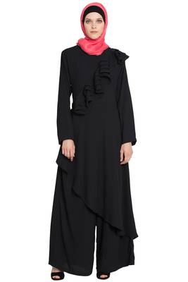 Black Polycrepe Plain Islamic Abaya 1