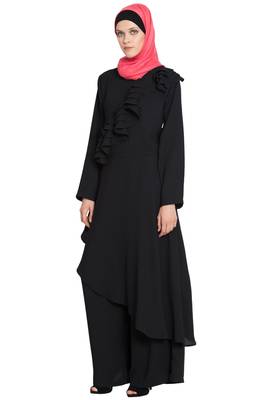 Black Polycrepe Plain Islamic Abaya 2