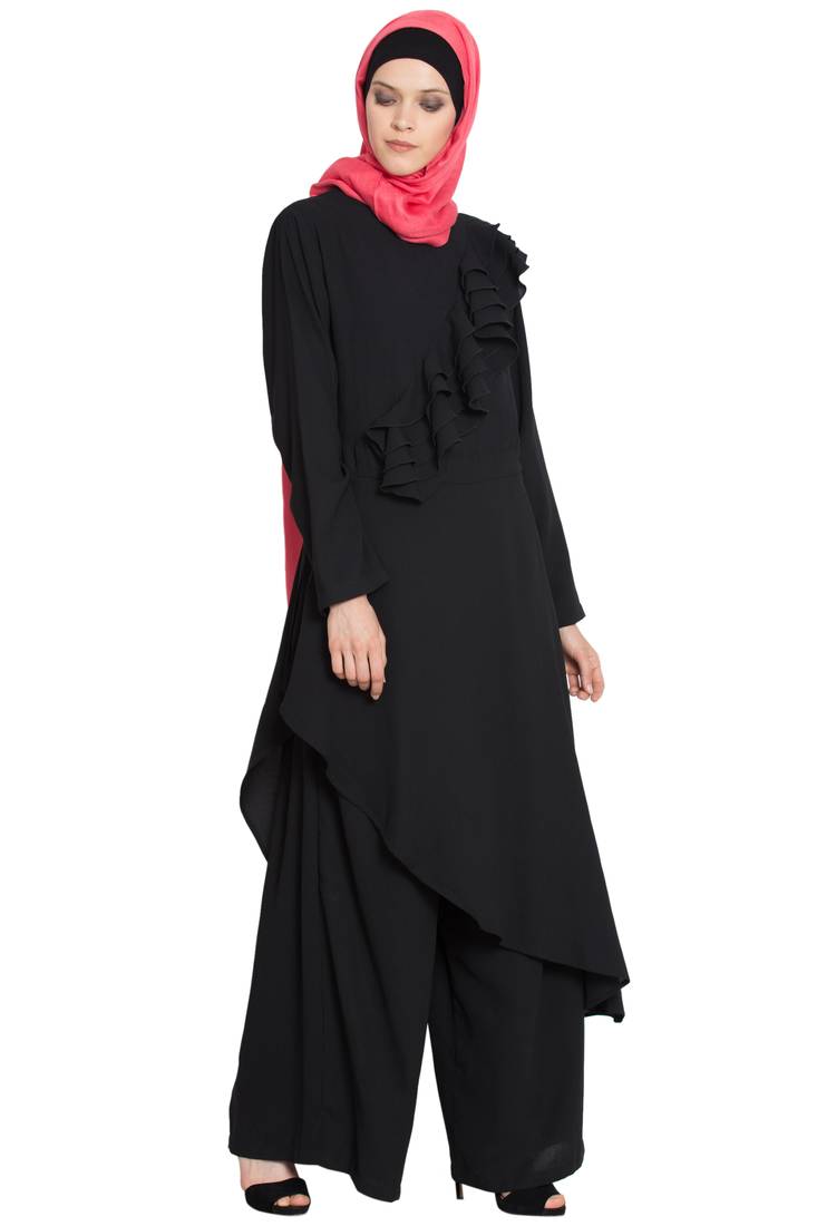 Black Polycrepe Plain Islamic Abaya